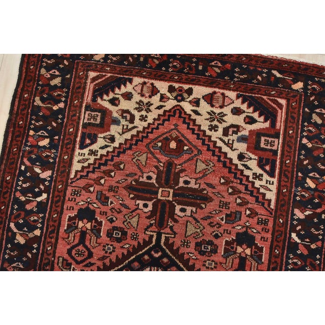Hamedan Runner 3’7” X 9’7” Red Wool Vintage Tribal Hand-Knotted Oriental Rug For Sale In Philadelphia - Image 6 of 14