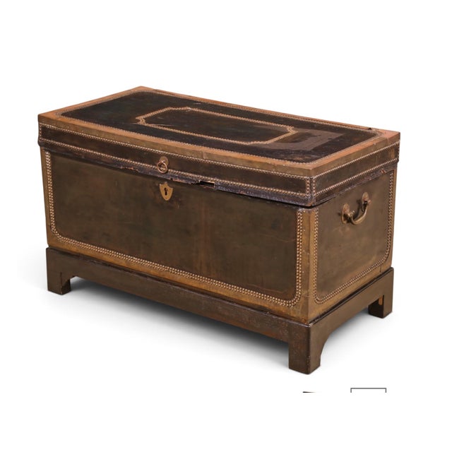 Wood Small Early 19th Century Campaign Leather Clad Trunk For Sale - Image 7 of 9