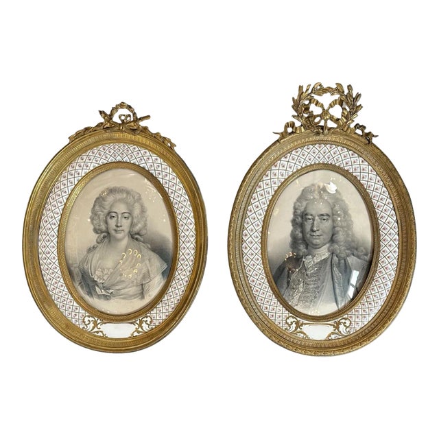 Pair of Mid 19th Century Louis XVI Style Bronze Doré Picture Frames With Hand Painted Enameling For Sale