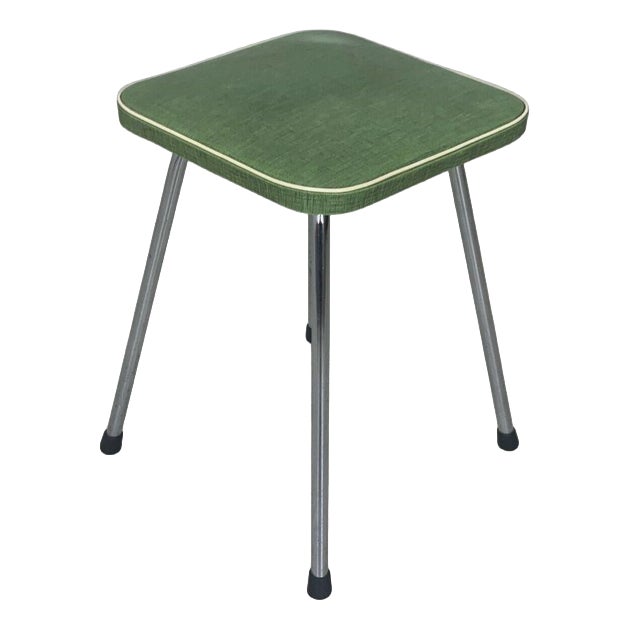 Mid-Century Green Leatherette Stool For Sale