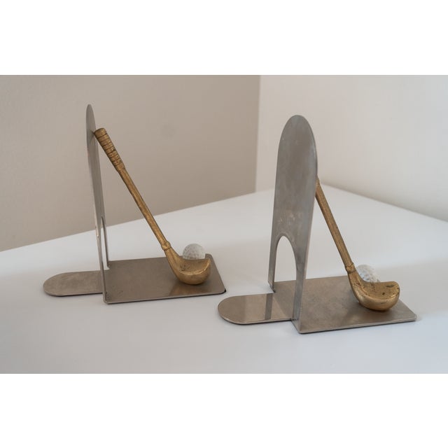 1980s Chrome & Brass Golf Club Book Ends For Sale - Image 9 of 14