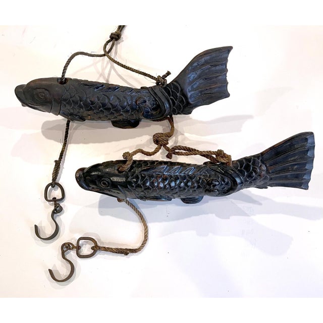 Near Pair of Japanese Jizai Kagi Wood Koi Folk Art Sculptures For Sale - Image 11 of 14