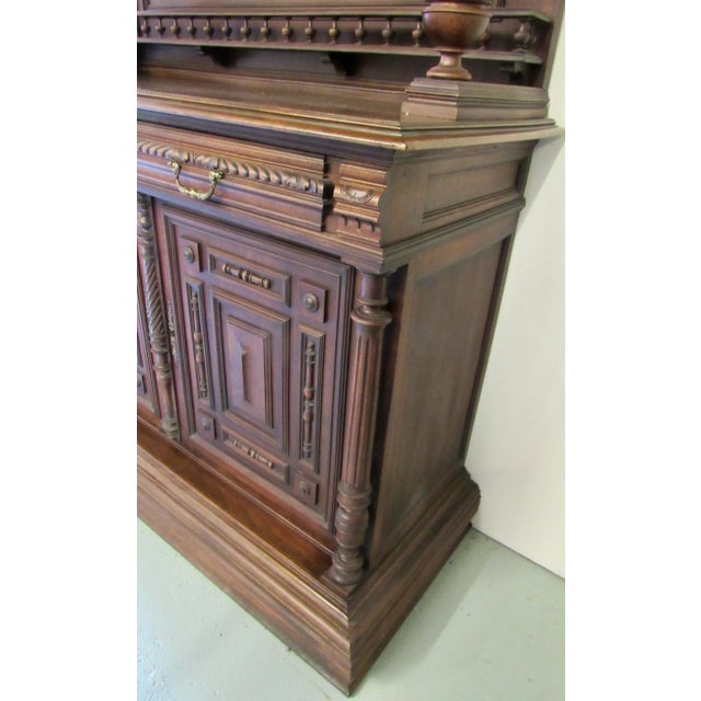 Early 20th Century Carved Antique English Two Piece Walnut Court Cupboard China Cabinet For Sale - Image 11 of 13