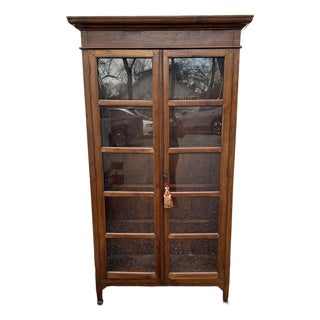 Reclaimed Teak Cabinet With Glass Panel Doors For Sale