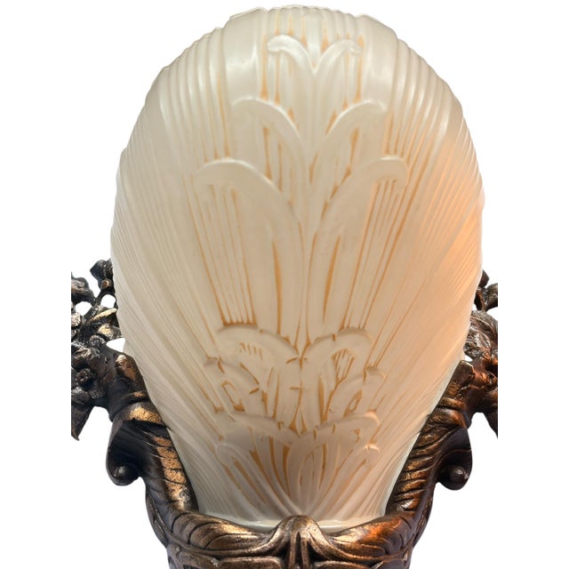 1930s Cast Bronze Wall Sconces With Ivory Art Deco Shades Original Finish - Pair For Sale - Image 14 of 15