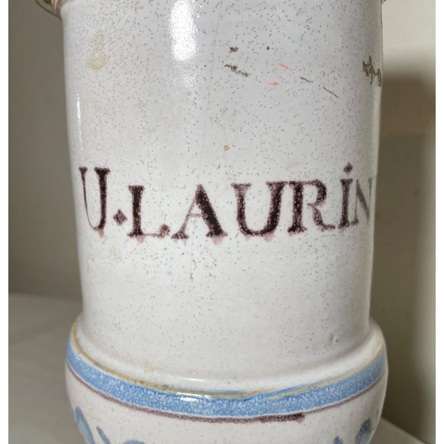 White Rare Antique 18th Century Handmade U Laurinum Apothecary Pottery Drug Store Jar For Sale - Image 8 of 15