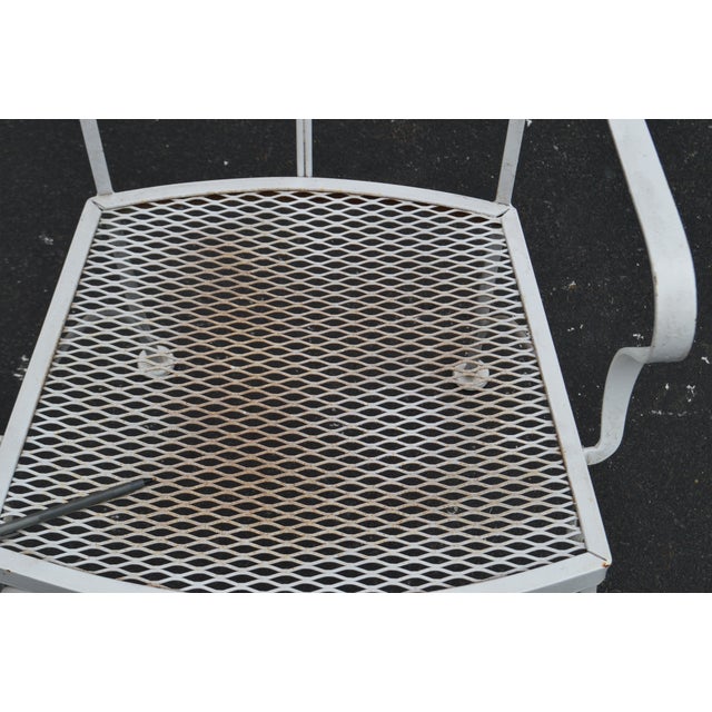 Woodard Ivy Vintage White Wrought Iron Patio Glass Top Table & 6 Chair