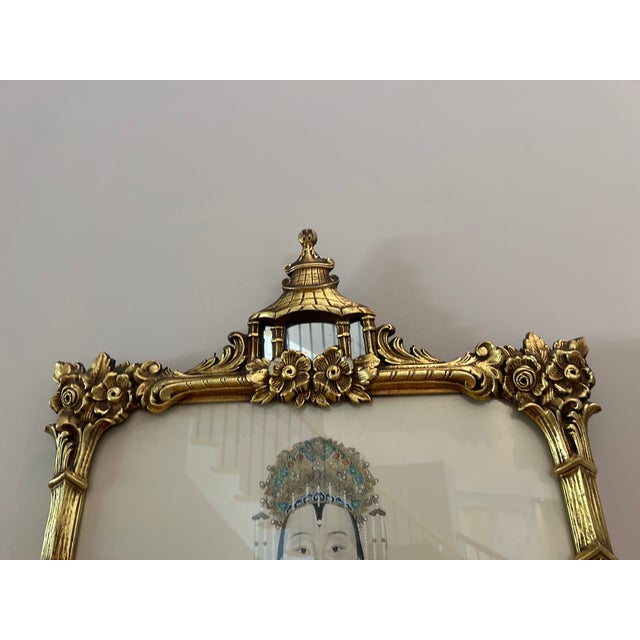 Chinese Mid 20th Century Large Chinese Ancestor Portrait-Style Artwork in Substantial Ornate Gilt Frame For Sale - Image 3 of 5