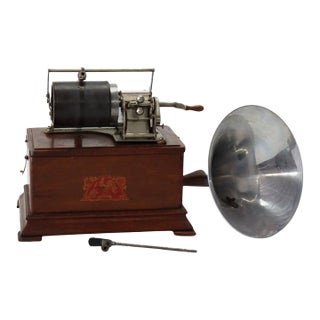 Antique French Pathé Frères Cylinder Phonograph With Aluminum Horn C1900 For Sale