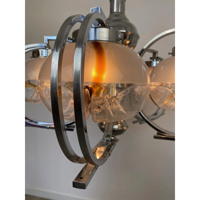 Italian Chrome and Murano Glass Chandelier from Mazzega, 1970s For Sale - Image 11 of 15