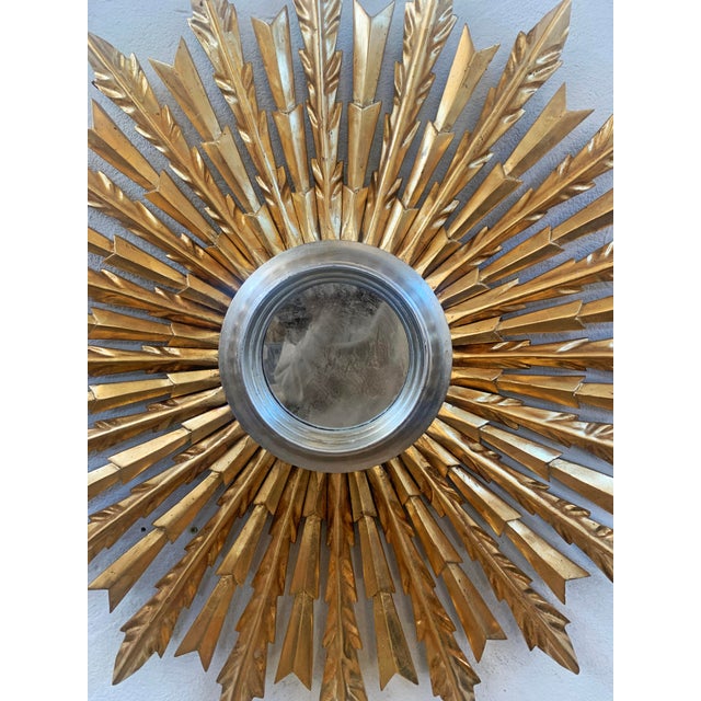 Mid 20th Century Sunburst Carved Silver and Gold Mirror Chairish