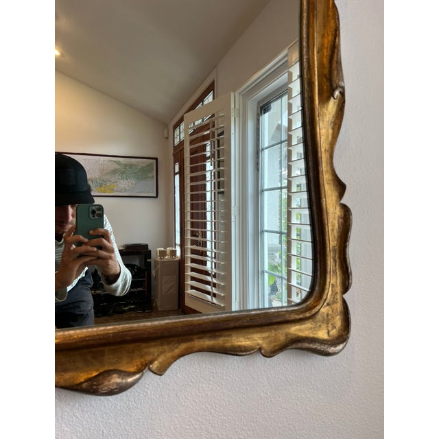 1950s Mid-Century Italian Silver & Gold Gilt Carved Wood Mirror With Sculptural Drapery Motif For Sale - Image 5 of 15