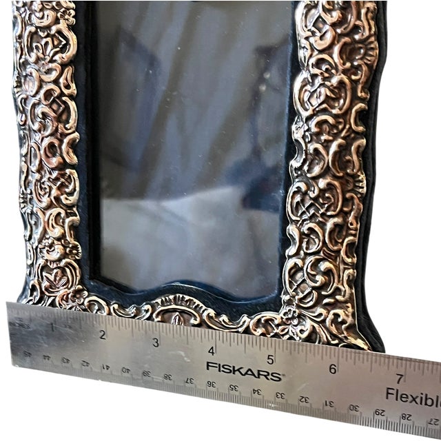 1970s Rococo Revival Silverplated Picture Frame With Floral Scrollwork and Crest Cartouche 8.5" X 6.5" for 4"x6" Image For Sale - Image 11 of 11