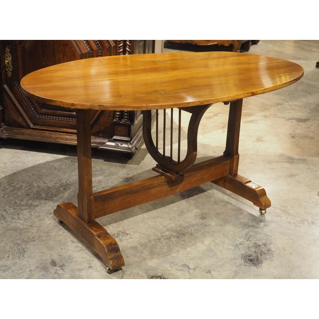 Antique French Cherrywood Wine Tasting Table With Lyre Support, Circa 1890 For Sale - Image 12 of 18
