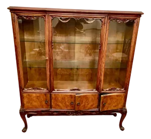Italian Walnut Burl Chippendale Display Cabinet, 1960s