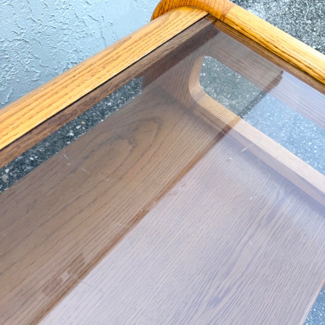 Brown Mid Century Modern Lou Hodges Oak Smoked Glass Coffee Table For Sale - Image 8 of 9