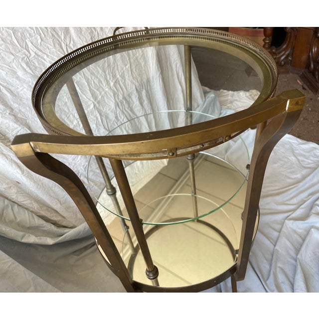 Early 20th Century Italian Rotating Round Brass & Glass Bar/Desert Cart Trolley Removeable Tray For Sale - Image 4 of 12