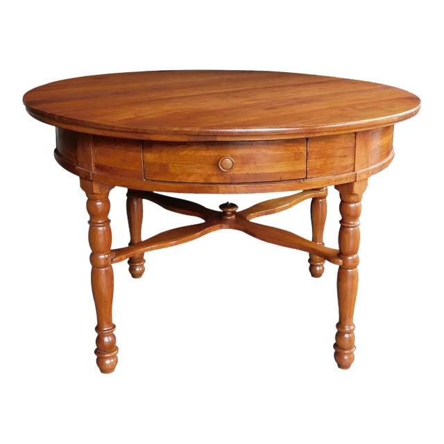 1900s Swiss Cherrywood Single-Drawer Circular Center Table For Sale