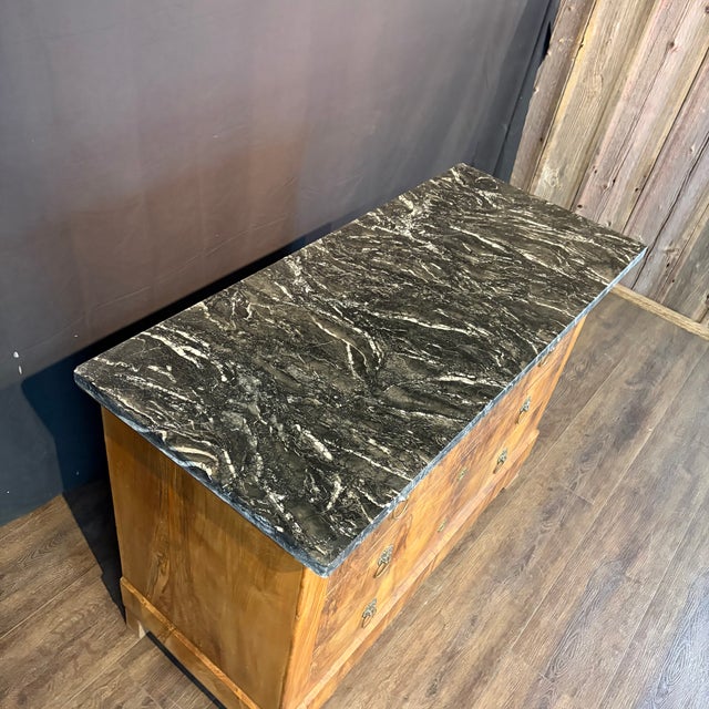 French 19th Century French Burled Wood Commode With Marble Top For Sale - Image 3 of 14