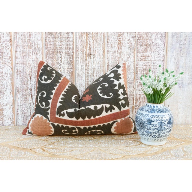 Black Aziz Thuja Suzani Lumbar Pillow For Sale - Image 8 of 9
