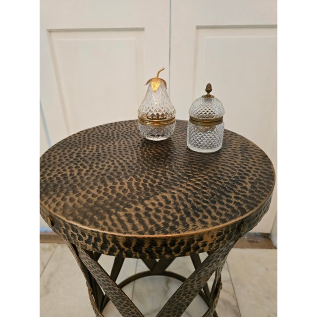 Mid Century Modern X Design Hand Hammered Side Table For Sale - Image 9 of 9