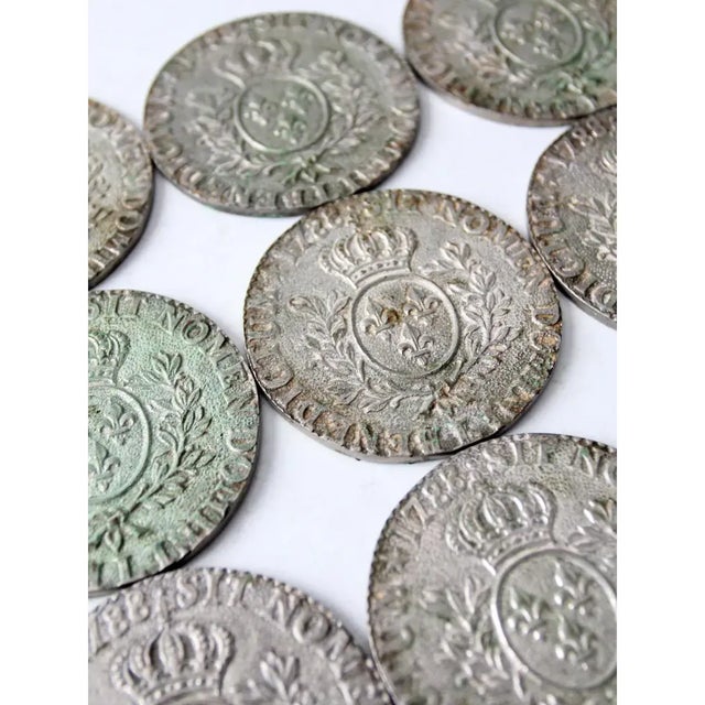 Metal Vintage Louis XVI 1788 Replica Coin Coasters - Set of 9 For Sale - Image 7 of 7