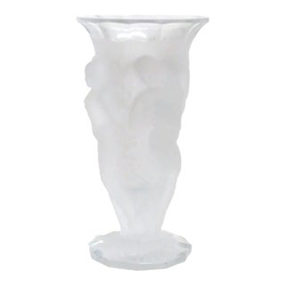 Bohemia Desna Art Nouveau Style Frosted Crystal Sculptural 3 Nymphs Vase 4532b For Sale