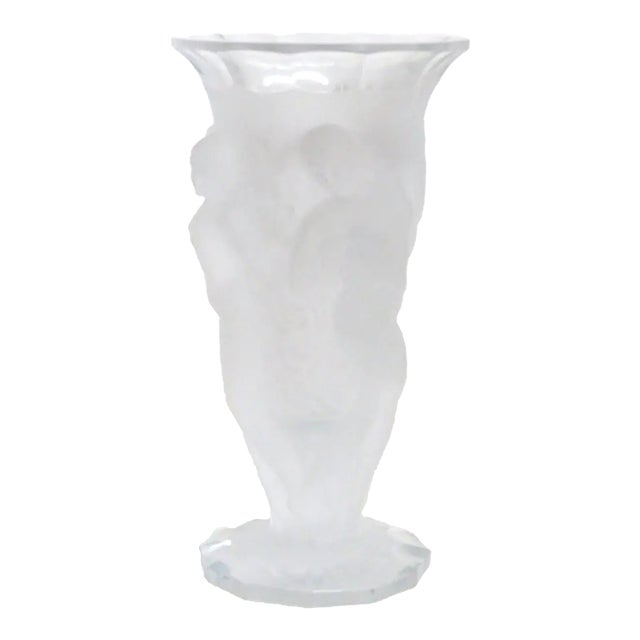 Bohemia Desna Art Nouveau Style Frosted Crystal Sculptural 3 Nymphs Vase 4532b For Sale