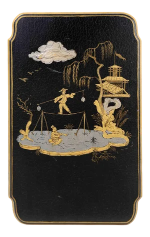 Vintage Black and Gold Chinoiserie Wooden Wall Plaque