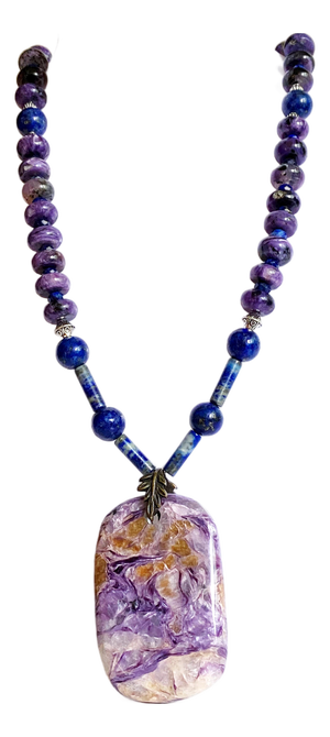 Statement Charoite and Lapis Lazuli Necklace With Sculptural Charoite Pendant a Wearable Work of Art