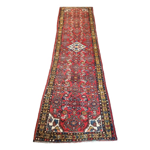 Antique Hamadan Hand-Knotted Wool Runner For Sale
