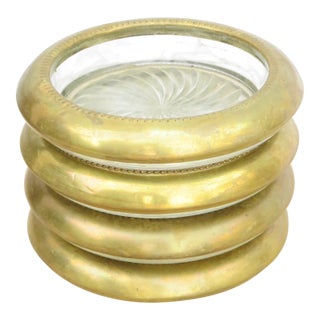 1970s Golden Brass & Glass Beverage Coasters, S/4 For Sale