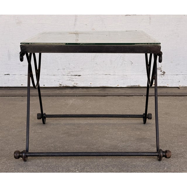 French Wrought Iron Directoire Style Side Table With Glass Top For Sale - Image 9 of 11