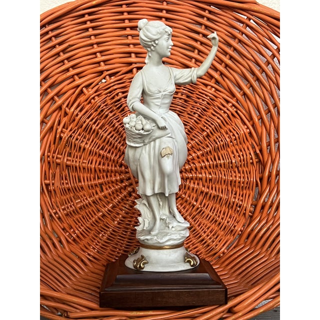 Mid-Century Modern Biscuit Sculpture of Lady with Fruits Basket by Benacchio for Triade Capodimonte, Italy, 1970s For Sale - Image 3 of 13