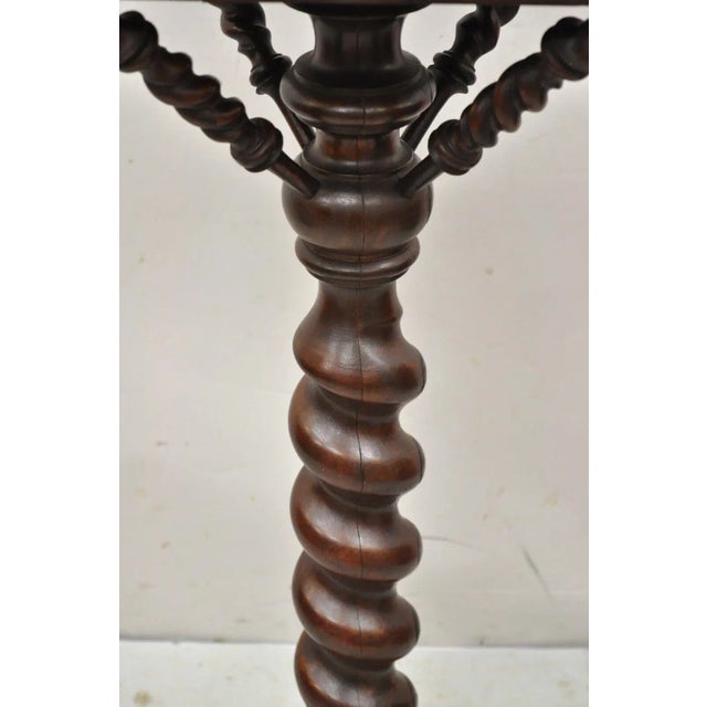 Wood Antique Empire Victorian Walnut Barley Twist Spiral Carved Pedestal Stand For Sale - Image 7 of 12