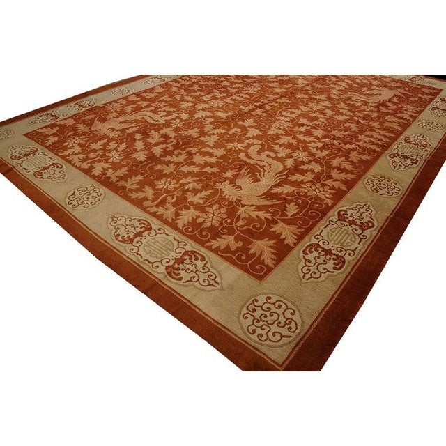 Art Deco 1920s Red Rust Birds Shou Symbols Modern Room Size Antique Chinese Art Deco Rug For Sale - Image 3 of 9