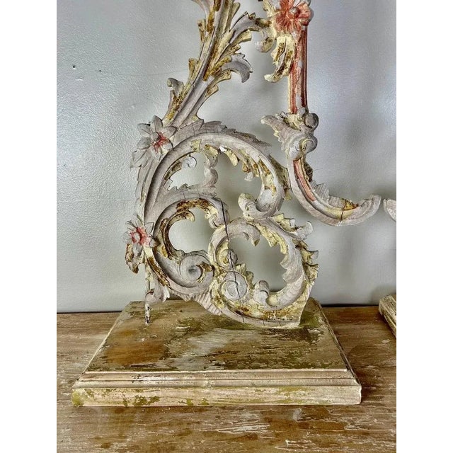 Wood Pair of 19th Century Italian Rococo Carvings on Wood Bases, Distressed For Sale - Image 7 of 12
