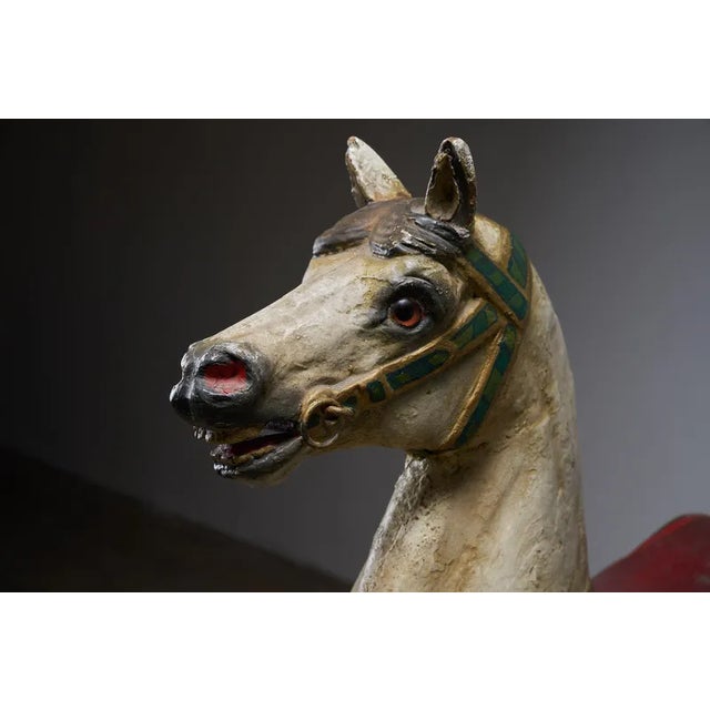 Antique Hand-Painted Wooden Carousel Horse with Saddle, 1920s For Sale - Image 6 of 12