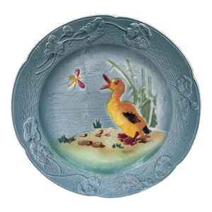 French Majolica Duckling Plate Keller & Guerin Saint Clement, Circa 1900