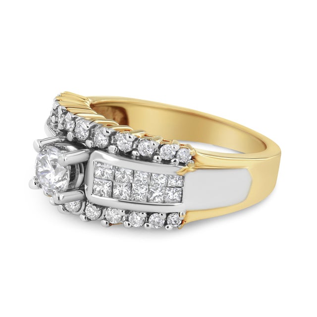 Trade in your simple bands for this glamorous ring with a stunningly bold design embellished with 1 1/2 cttw of natural,...