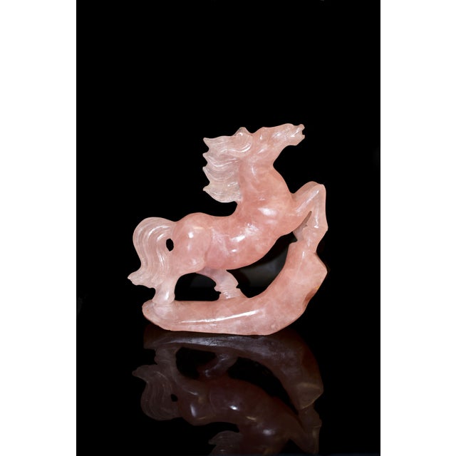 Mid 20th Century Natural Rose Quartz Horse Statue Hand Carved Gemstone Sculpture For Sale - Image 9 of 16