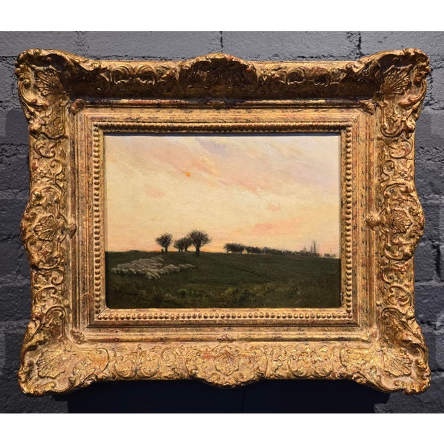 Charles Harold Davis-Dusk Pastoral Meadow W/Grazing Sheep-American Tonalist Oil Painting For Sale - Image 11 of 12