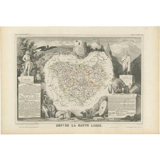 Antique Map of Haute Loire in France by V. Levasseur, 1854 For Sale