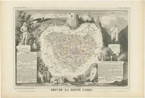 Antique Map of Haute Loire in France by V. Levasseur, 1854