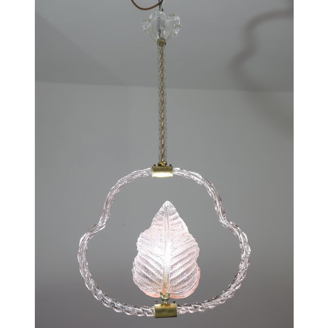 1940s Elgant Pink Art Decò Barovier E Toso Pendant Light Murano Glass For Sale - Image 4 of 13