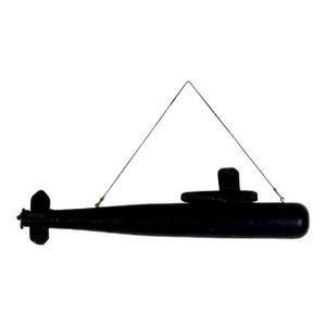 Unique Folk Art Primitive Hand Made Wooden Submarine in Charcoal Black, Wall Hanging Sculpture