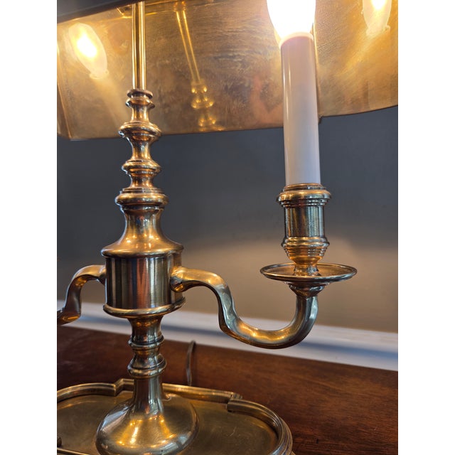 Brass Late 20th Century Frederick Cooper Brass Bouillotte Lamp & Black Tole Shade For Sale - Image 8 of 15