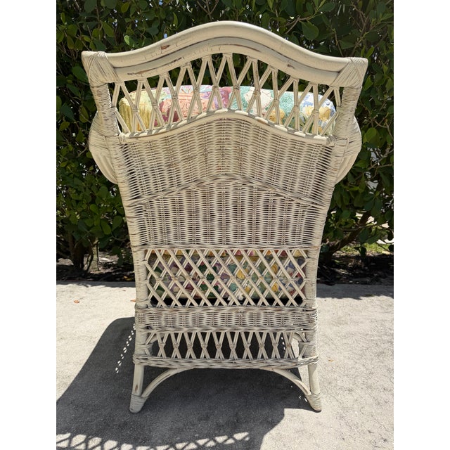 Late 20th Century Vintage Henry Link Distressed Painted Wicker Armchair For Sale - Image 5 of 12