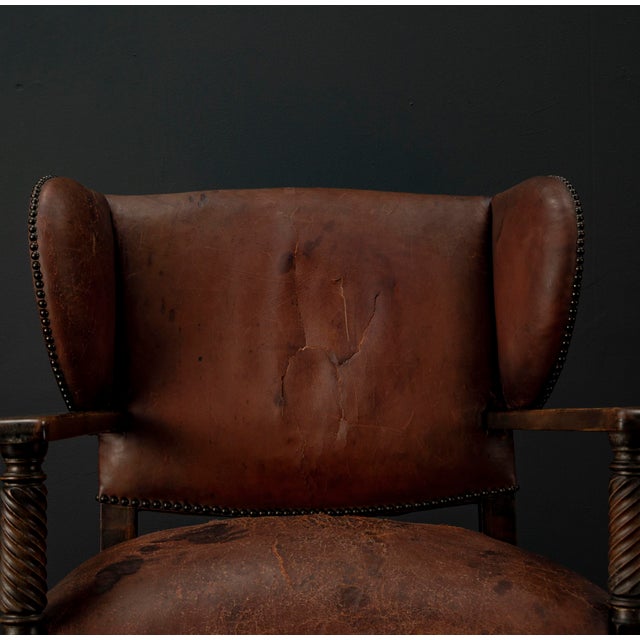 Vintage Leather Chimney Armchair 1920s For Sale - Image 14 of 18