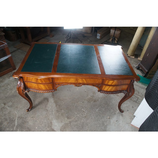Vintage Chippendale Style Mahogany Carved Leather Inset Executive Office Desk For Sale - Image 16 of 18
